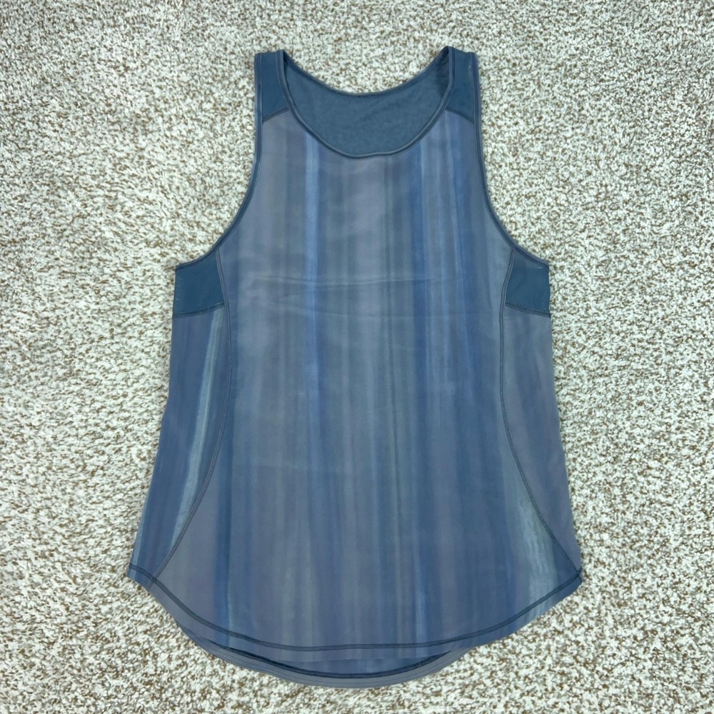 Lululemon Tank Top Womens Small Blue Sheer Mesh Scoop Neck Racerback Yoga Gym